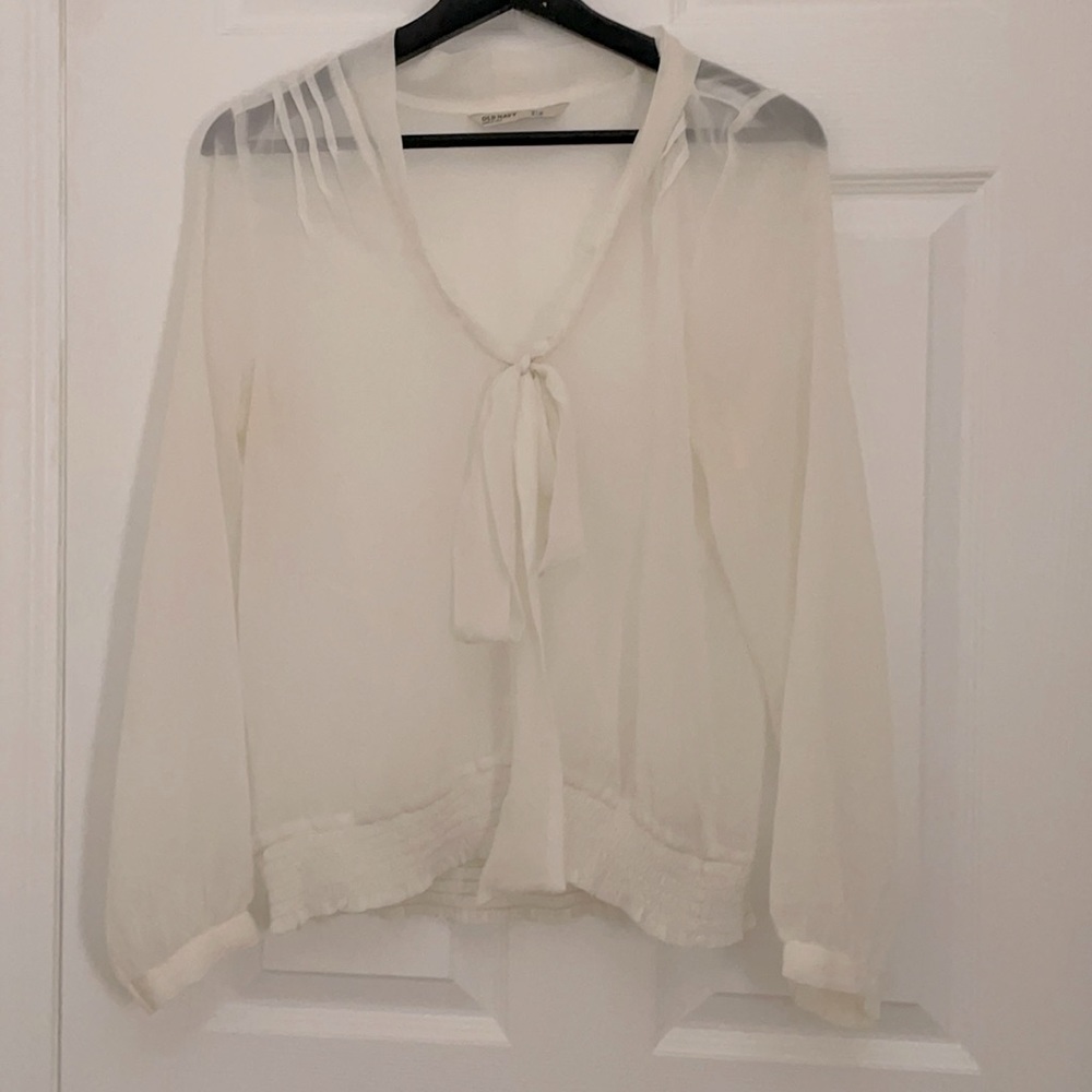 Sheer white blouse with tie